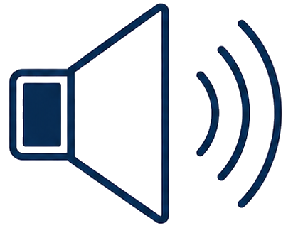 Blaues Lautsprecher-Icon mit Schallwellen, Symbol für Audio und Tonlautstärke
