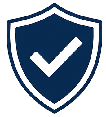 Blaues Schutzschild-Icon mit Häkchen, Symbol für Sicherheit und Datenschutz